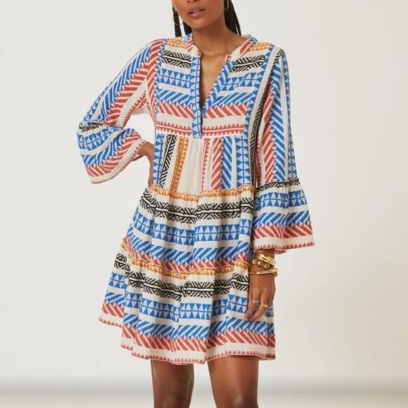 Anthropologie Devotion Twins Ella Embroidered CottonTiered Dress S Earth Tones - Picture 1 of 14